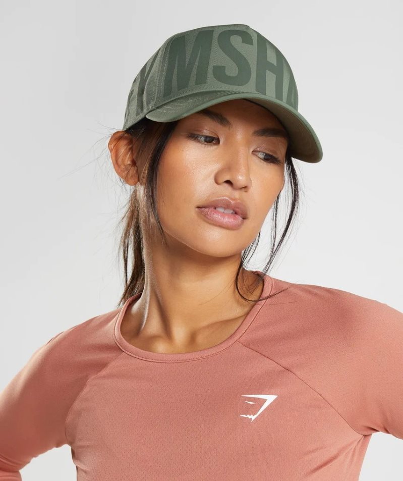 Gymshark Logo Trucker Caps Olive | NZ 3BTXKC